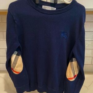 Burberry Kids Navy Sweater with Plaid Elbow Patches 5Y